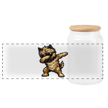 Dabbing Cairn Terrier in Comic Style - Panoramic Cookie Jar with Wooden Lid - white - Front