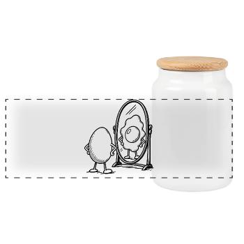 Pun with egg - Panoramic Cookie Jar with Wooden Lid - white - Front