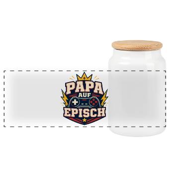 Papa auf episch – Lustiger Vater Gaming Spruch - Panorama Keksdose mit Holzdeckel - Weiß - Vorne