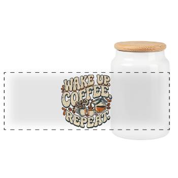 Coffee Retro Vintage - Panoramic Cookie Jar with Wooden Lid - white - Front
