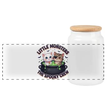 Little Monsters Spooky Crew - Panoramic Cookie Jar with Wooden Lid - white - Front