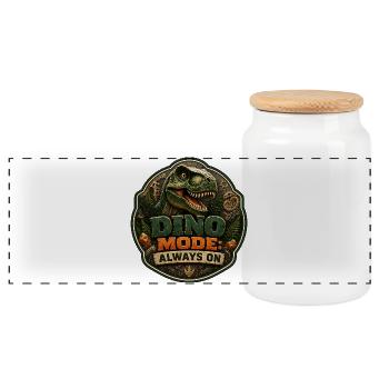 Dino Mode: Always On - Panoramic Cookie Jar with Wooden Lid - white - Front