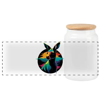 Kangaroo Portrait - Panoramic Cookie Jar with Wooden Lid - white - Front
