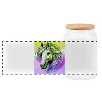 horse - Panoramic Cookie Jar with Wooden Lid - white - Front