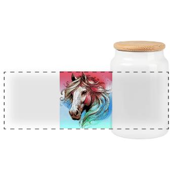 horse - Panoramic Cookie Jar with Wooden Lid - white - Front