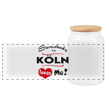 Cologne City Urban T-Shirt City Heimatliebe Town - Panoramic Cookie Jar with Wooden Lid - white - Front