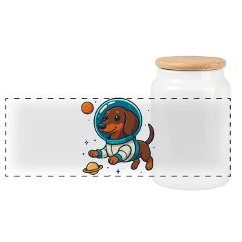 Dachshund in Space – Cute Astronaut Dog - Panoramic Cookie Jar with Wooden Lid - white - Front
