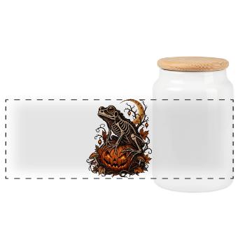 Toad on pumpkin - Panoramic Cookie Jar with Wooden Lid - white - Front