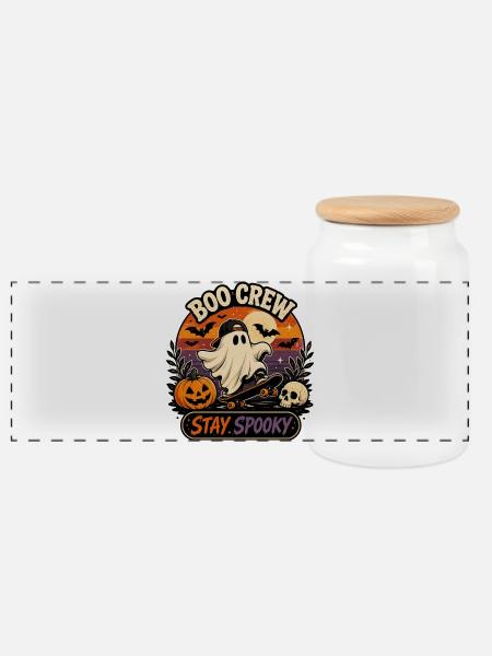 Halloween Boo Crew - Panorama Keksdose mit Holzdeckel - Weiß