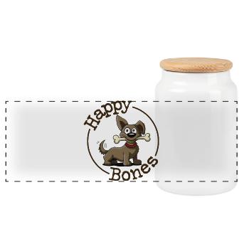 happy bones Hundefreund Orthopädie  - Panorama Keksdose mit Holzdeckel - Weiß - Vorne