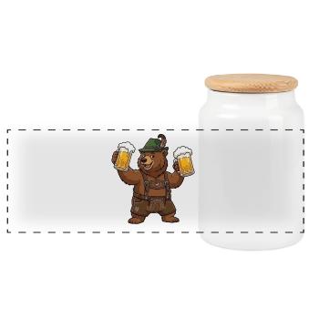 Bierbär Bayerische Tradition Tracht Lederhose Bier - Panorama Keksdose mit Holzdeckel - Weiß - Vorne