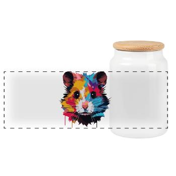 Farbenfrohes Pop-Art Hamsterporträt - Panorama Keksdose mit Holzdeckel - Weiß - Vorne