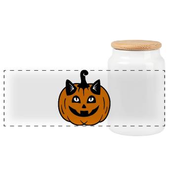 Halloween Katze Kürbiskopf - Panorama Keksdose mit Holzdeckel - Weiß - Vorne