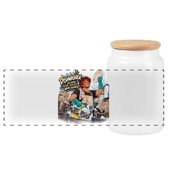 Hero Dishwasher Grüne Handschuhe - Panorama Keksdose mit Holzdeckel - Weiß - Vorne