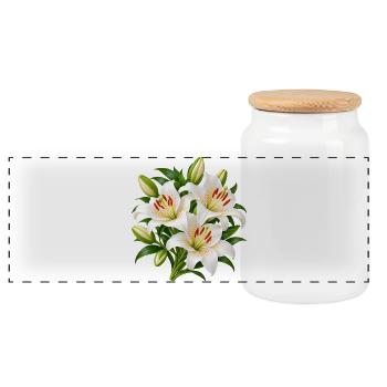 Weiße Lilien-Blumenstrauß-Kunst - Panorama Keksdose mit Holzdeckel - Weiß - Vorne