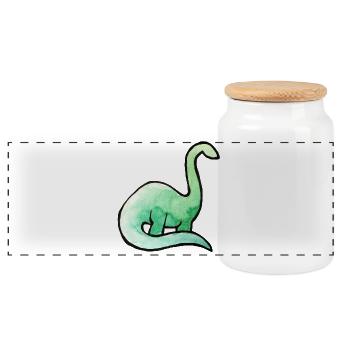 Smaragdgrünes Dino-Aquarell - Panorama Keksdose mit Holzdeckel - Weiß - Vorne
