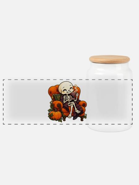 Friendly Skeleton Tea Time - Panorama Keksdose mit Holzdeckel - Weiß