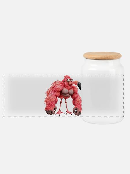 Muscular Flamingo – Verrückter Gorilla und Humor - Panorama Keksdose mit Holzdeckel - Weiß