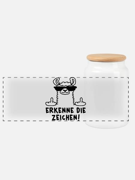 Erkenne die Zeichen Lama - Panorama Keksdose mit Holzdeckel - Weiß