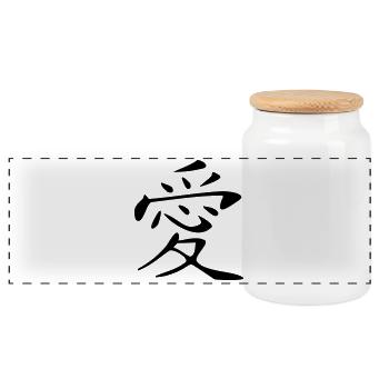 Love Kanji - Panoramic Cookie Jar with Wooden Lid - white - Front