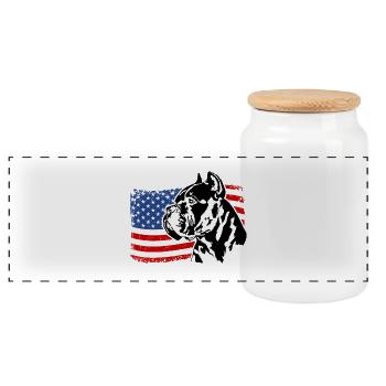 Cane Corso Italiano America Flag Dogs Wilsigns - Panoramic Cookie Jar with Wooden Lid - white - Front