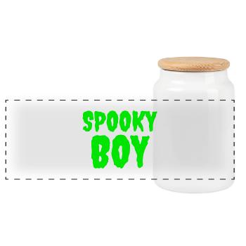 Spooky Boy Halloween Graphic Tee - Panoramic Cookie Jar with Wooden Lid - white - Front