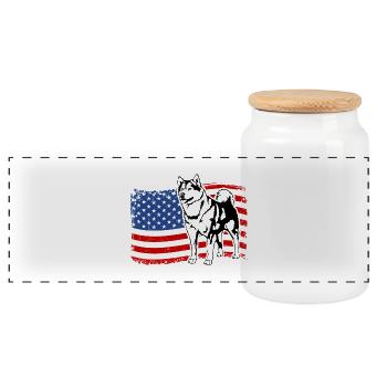 Alaskan Malamute US Amérique Drapeau Chiens Wilsigns - Boîte à biscuits avec couvercle en bois - blanc - Devant