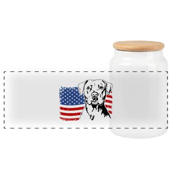 Dogo Argentino US America Flag Dogs Wilsigns - Panoramic Cookie Jar with Wooden Lid - white - Front
