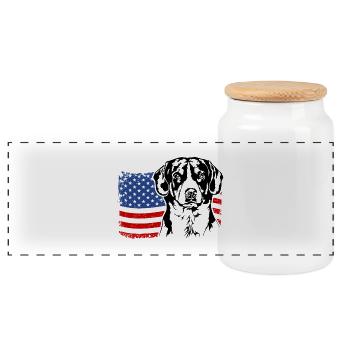 Entlebucher Mountain Dog US America Flag Wilsigns - Panoramic Cookie Jar with Wooden Lid - white - Front