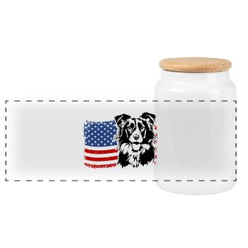 Border Collie US America Flag Dogs Dog Wilsigns - Panoramic Cookie Jar with Wooden Lid - white - Front