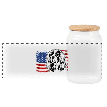 Cavalier King Charles Spaniel US Amerika Fahne - Panorama Keksdose mit Holzdeckel - Weiß - Vorne