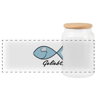 Happy Ichthys - Christliches Symbol Fisch - Panorama Keksdose mit Holzdeckel - Weiß - Vorne
