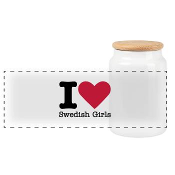 I Love Swedish Girls - Panoramic Cookie Jar with Wooden Lid - white - Front
