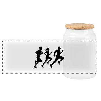 runner group Läufer Gruppe Team - Panorama Keksdose mit Holzdeckel - Weiß - Vorne