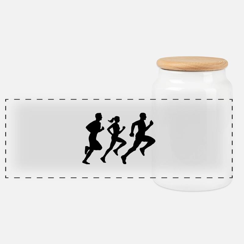 runner group Läufer Gruppe Team - Panorama Keksdose mit Holzdeckel - Weiß