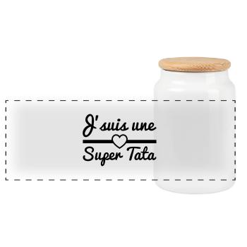 j'suis une super tata - Cadeau tante - Boîte à biscuits avec couvercle en bois - blanc - Devant