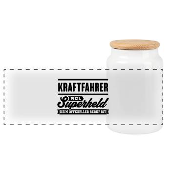 Superheld Kraftfahrer - Panorama Keksdose mit Holzdeckel - Weiß - Vorne