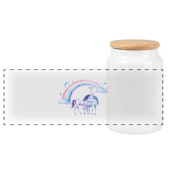 Unicorn couple in love - Panoramic Cookie Jar with Wooden Lid - white - Front