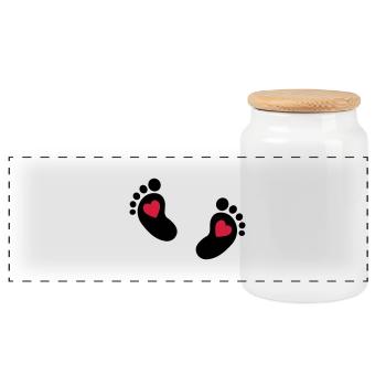 Baby feet - Panoramic Cookie Jar with Wooden Lid - white - Front