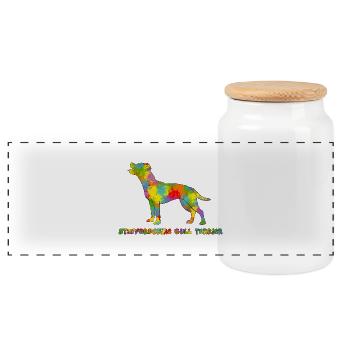 Staffie Multicolore - Panoramic Cookie Jar with Wooden Lid - white - Front