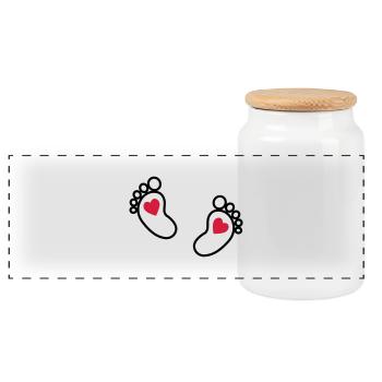 Baby feet - Panoramic Cookie Jar with Wooden Lid - white - Front