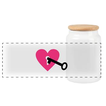 key and heart - Panoramic Cookie Jar with Wooden Lid - white - Front