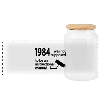 1984 - Panoramic Cookie Jar with Wooden Lid - white - Front