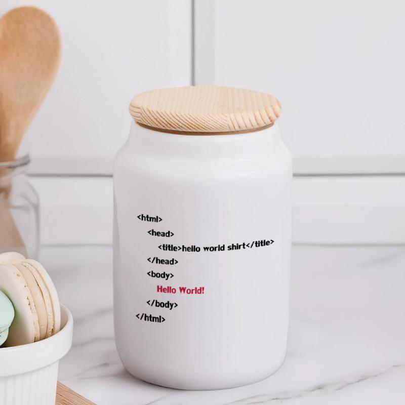 hello_world Panoramic Cookie Jar with Wooden Lid