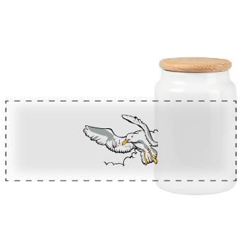 Seagull - Panoramic Cookie Jar with Wooden Lid - white - Front