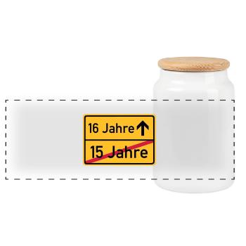 ortsschild_15__jahre__f3 - Panorama Keksdose mit Holzdeckel - Weiß - Vorne