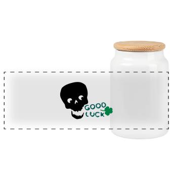 Bonne chance shamrock txt et crâne - Boîte à biscuits avec couvercle en bois - blanc - Devant