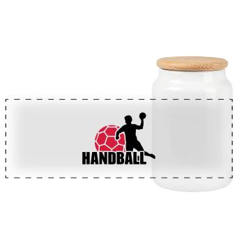 Handball - Boîte à biscuits avec couvercle en bois - blanc - Devant