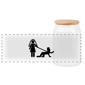 Wedding - Panoramic Cookie Jar with Wooden Lid - white - Front