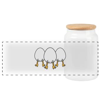 Chick In Egg Crew - Panoramic Cookie Jar with Wooden Lid - white - Front